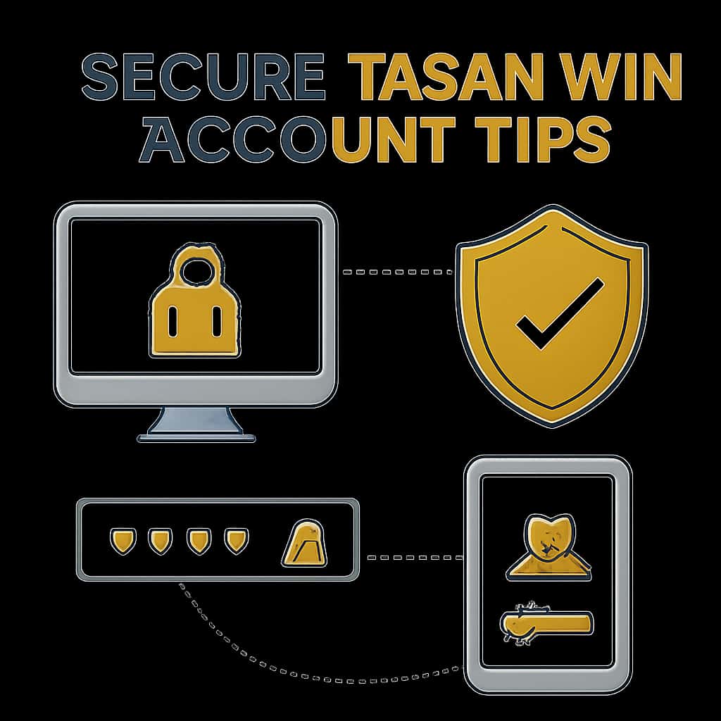 Illustration depicting various security measures for Tasan Win accounts.