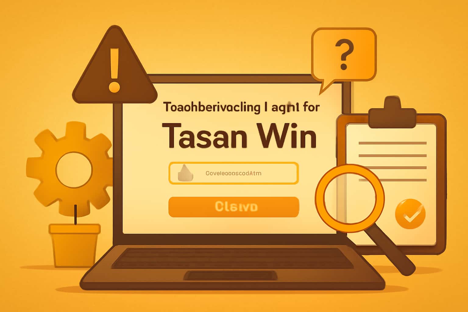 Informational scene illustrating login troubleshooting for Tasan Win.