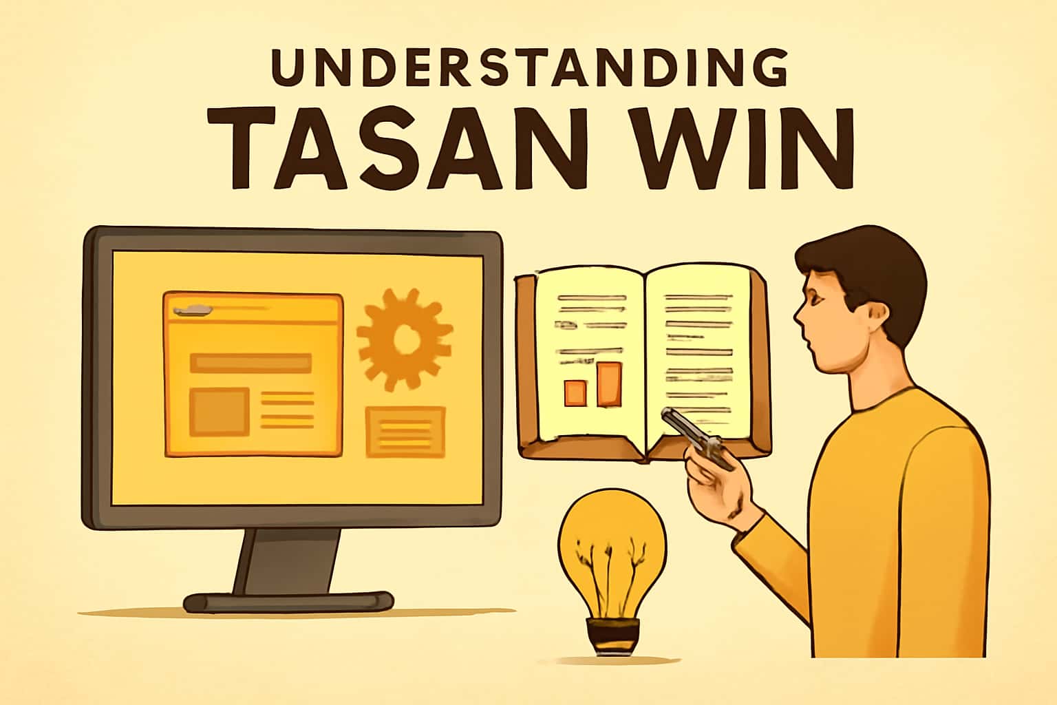 Illustration depicting the features of Tasan Win, with a focus on usability and security.